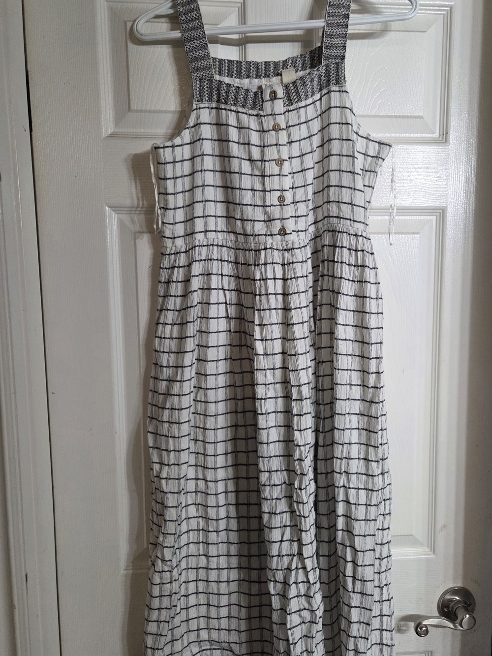 Roxy White Maxi Dress with Black Windowpane Grid
